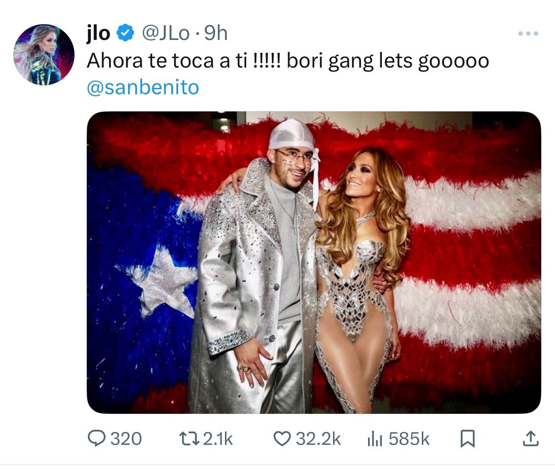 JLo celebra a Bad Bunny tras ser confirmado para el Super Bowl 2026: “Ahora te toca a ti”